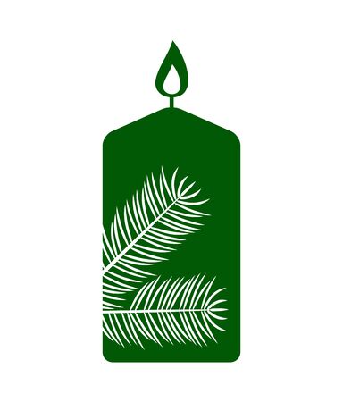 vector christmas candle with spruce twig decor on white backgroundのイラスト素材