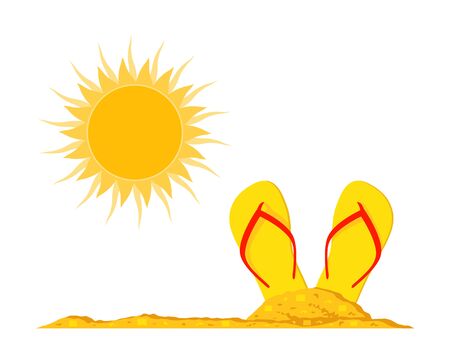 vector flip flops in sand and sun isolated on white backgroundのイラスト素材