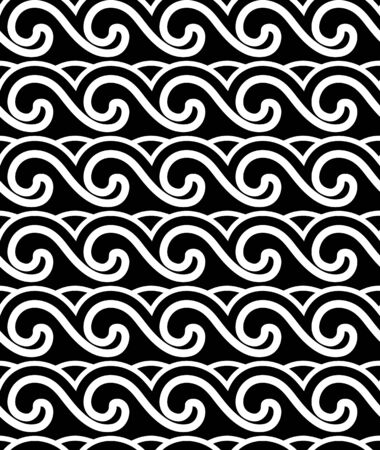 vector seamless texture with black waves patternのイラスト素材