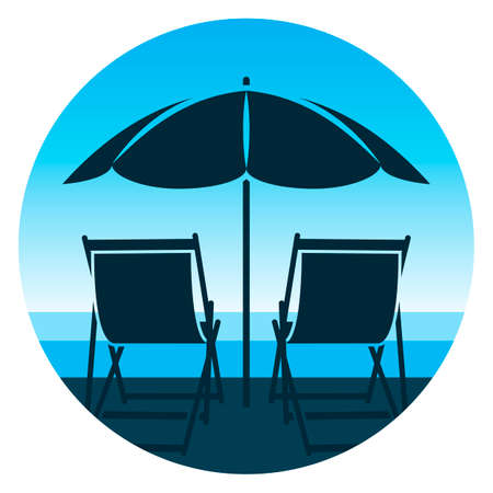 vector deck chairs under beach umbrella on the beachのイラスト素材