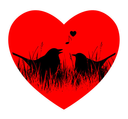 vector love birds in heart isolated on white backgroundのイラスト素材