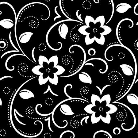 vector seamless texture with floral pattern on black backgroundのイラスト素材