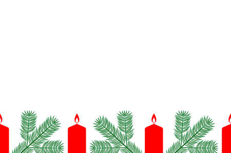 vector seamless border with candles and spruce twigs on white backgroundのイラスト素材