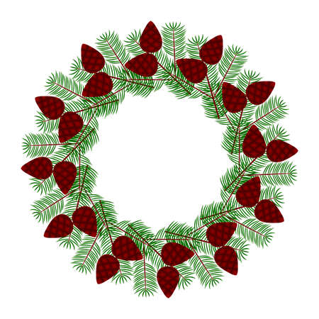 vector coniferous wreath with cones isolated on white backgroundのイラスト素材