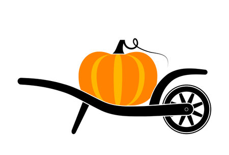 vector wheel barrow and big pumpkin isolated on white backgroundのイラスト素材