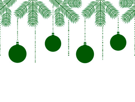 vector seamless border with christmas balls and spruce twigs on white backgroundのイラスト素材