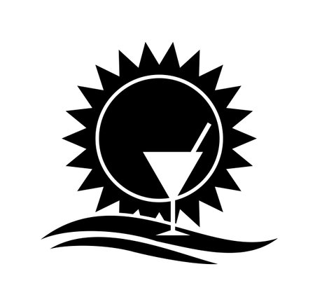 vector sun, waves and cocktail isolated on white backgroundのイラスト素材
