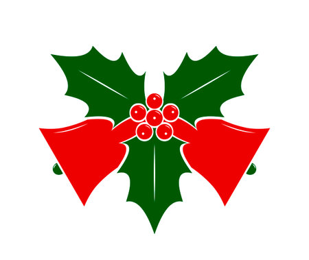 vector christmas bells and holly isolated on white backgroundのイラスト素材