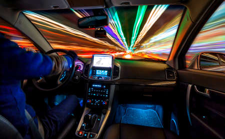 car light painting in the streetの写真素材