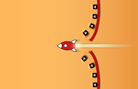 Concept of overcoming barriers, goal, target. Red paper planeの写真素材