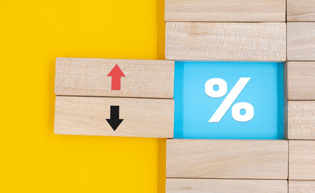 percentage to UP and Down arrow symbol icon. Interest rate, stocks, financial, ranking, mortgage...
