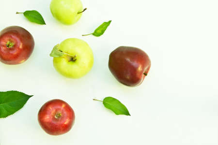 Apples isolated on white background. Top view.の写真素材