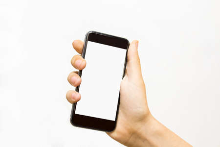 Man hand holding the black smartphone.