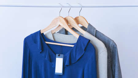 Women's clothing on a hanger in a wardrobe on a white background