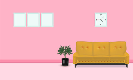 Photo frame mockup on the wall in the living roomのイラスト素材