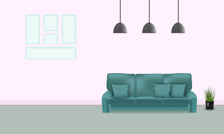 Photo frame mockup on the wall in the living roomのイラスト素材