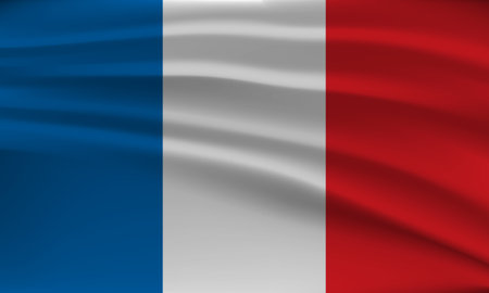 Flag of France, with a wavy effect due to the wind.のイラスト素材