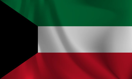 Flag of Kuwait, with a wavy effect due to the wind.のイラスト素材