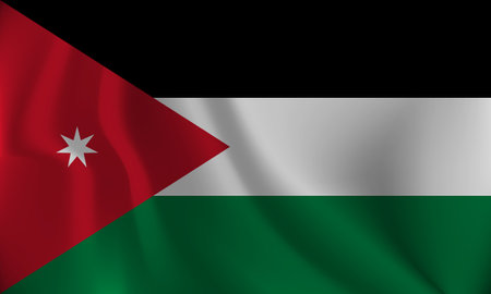 Flag of Jordan, with a wavy effect due to the wind.のイラスト素材