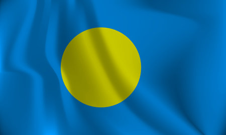 Flag of Palau, with a wavy effect due to the wind.のイラスト素材