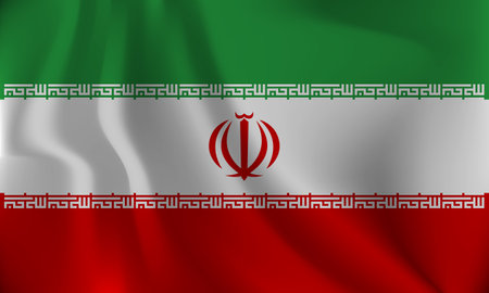 Flag of The Islamic Republic of Iran, with a wavy effect due to the wind.のイラスト素材