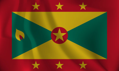 Flag of Grenada, with a wavy effect due to the wind.のイラスト素材