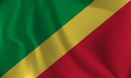 Flag of Republic of the Congo, with a wavy effect due to the wind.のイラスト素材