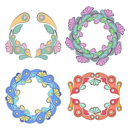 Floral wreath frame with flowers and leaves, vector illustration.のイラスト素材