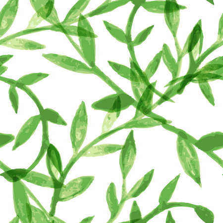 Watercolor seamless pattern with green leaves.のイラスト素材