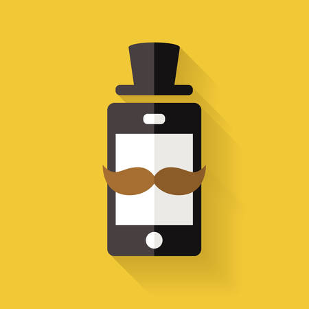 Hipster mobile phone icon with mustache and hatのイラスト素材