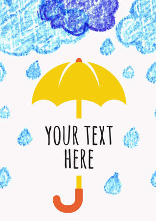 Pencil hand-drawn sketch clouds with yellow umbrellaのイラスト素材