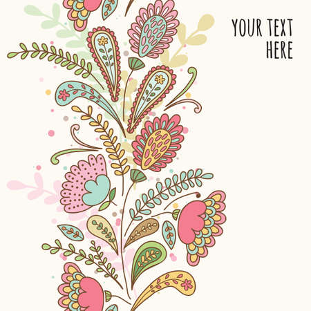 Hand-drawn doodle waves floral pattern, abstract leaves and flowers. Vector seamless background.のイラスト素材
