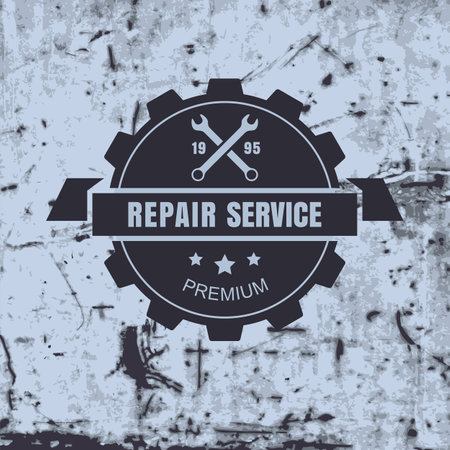 Vintage style car repair service label on rusty background.のイラスト素材