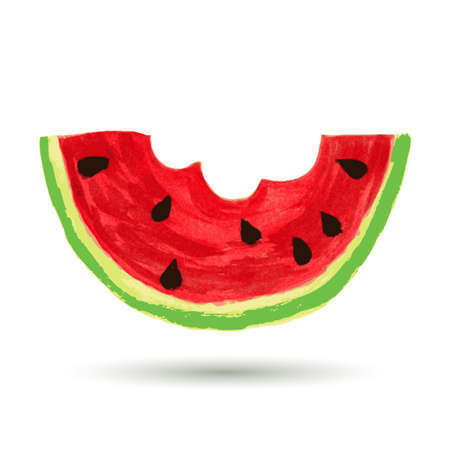 Watercolor painting, slice watermelon on white background. Vector illustration.のイラスト素材