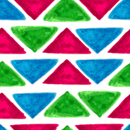 Watercolor seamless geometric pattern with colorful triangles. Vector background.のイラスト素材
