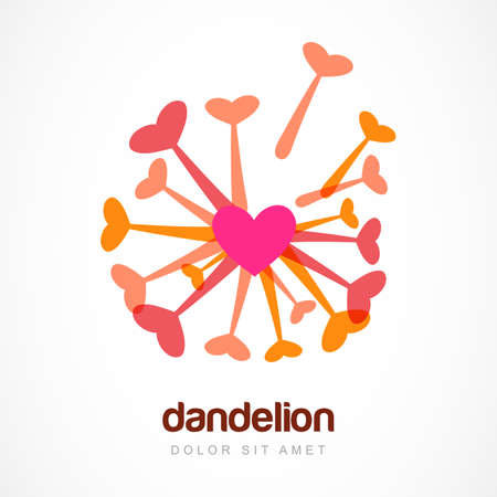 Abstract heart dandelion flower symbol. Design concept for spa, beauty salon, cosmetic, floral and gift shop.のイラスト素材