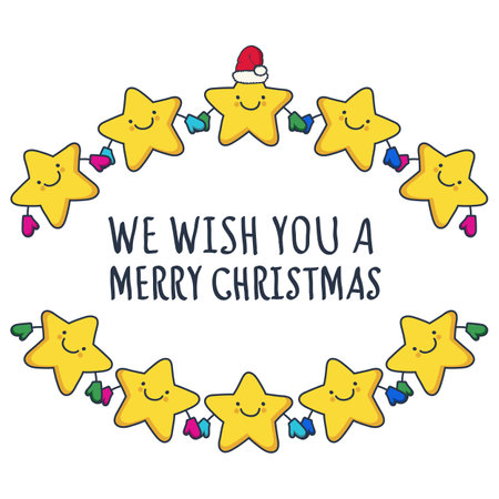 Funny sketching star in hat and mittens. New Year and Christmas greeting card. Vector illustration.のイラスト素材