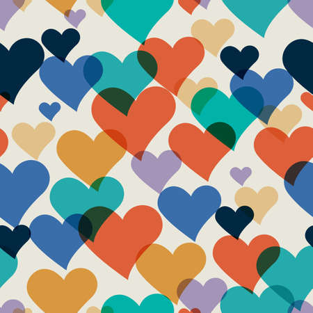 seamless hand-drawn pattern with colorful heartsのイラスト素材