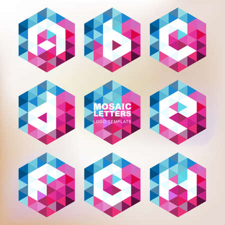 Set of mosaic letter icons. Geometric logo design template. Corporate style, business technology abstract symbol.のイラスト素材