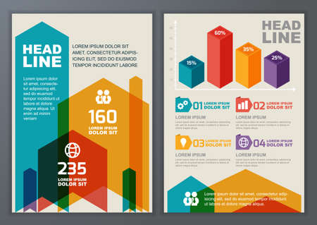 Set of vector geometric template for brochure, flyer, poster, application and online service. Colorful polygonal and arrows vector background.のイラスト素材