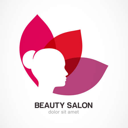 Woman's face in flower leaves. Abstract design concept for beauty salon, massage, cosmetic and spa. Vector logo design template.のイラスト素材