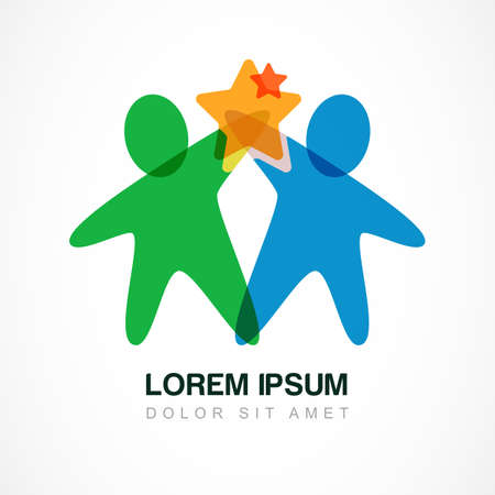 Vector logo design template. Colorful abstract happy people with star. Concept for social network, team work, partnership, friends, business cooperation, playing kids.のイラスト素材