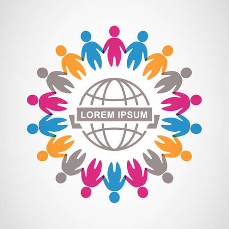 Business background template with colorful people. Vector illustration. Concept for social network, team work, partnership, friends, business cooperation, connection, training.のイラスト素材