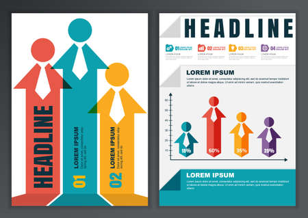 Set of vector template for brochure, flyer, poster, application and online service. Colorful business background with people and arrows.のイラスト素材