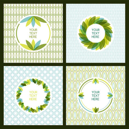set of fresh green leaves frame and seamless pattern. Nature border background with place for text. Ecology concept.のイラスト素材