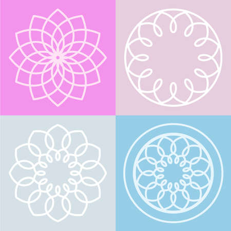Set of lotus flower symbol and background. Vector line illustration. Abstract logo design concept.のイラスト素材