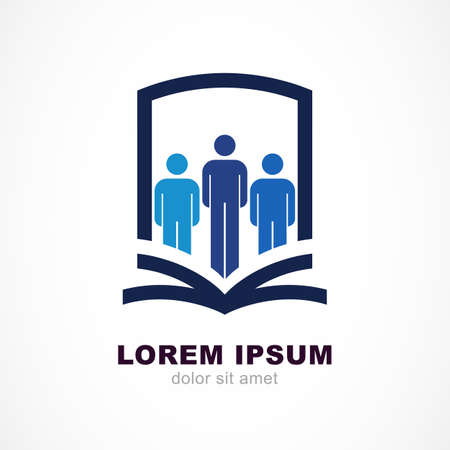 Vector logo design template. Shield, people silhouette and open book symbol. Education, study concept.のイラスト素材