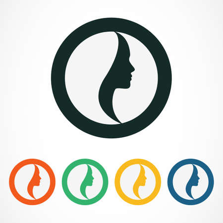 Woman\'s face in circle shape. Profile of the beautiful girlのイラスト素材