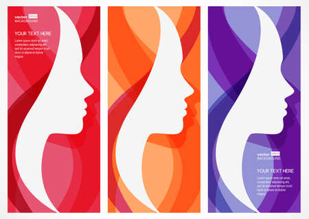 Set of vector abstract background with woman's face silhouette. Profile of the beautiful girl. Abstract design concept for beauty salon, massage, cosmetic and spa.のイラスト素材
