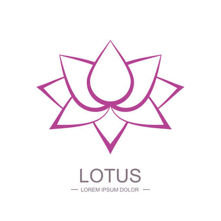 Line sketch illustration of pink lotus flower. Vector logo design template. Concept for spa, beauty salon, cosmetic shop, floral shop.のイラスト素材